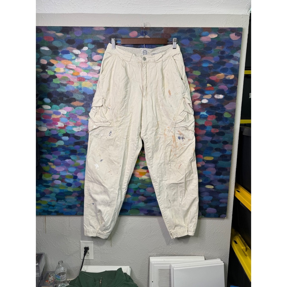 Jordache Vintage Workwear Cargo Pants Cream Paint Splatter Men's Size 30x32